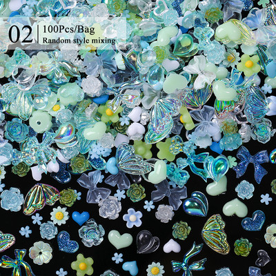 100 DB vegyes dizájn 3D gyanta körömdíszítések varázslatok Kawaii kiegészítők jeges kamélia pillangó jávorszarvas szív manikűr rész