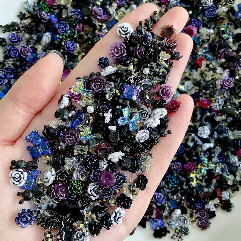 100 DB vegyes dizájn 3D gyanta körömdíszítések varázslatok Kawaii kiegészítők jeges kamélia pillangó jávorszarvas szív manikűr rész