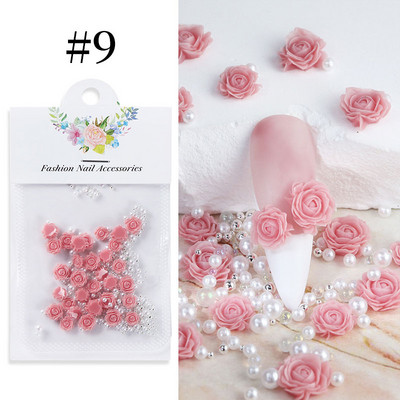 3D nokti Proljeće Ljeto Macaron Rose Pink Flower Charms Mješovite biserne perle Ukrasi od vještačkih dijamanata Dodaci za nokte Luksuzni pribor