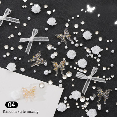 3D nokti Proljeće Ljeto Macaron Rose Pink Flower Charms Mješovite biserne perle Ukrasi od vještačkih dijamanata Dodaci za nokte Luksuzni pribor