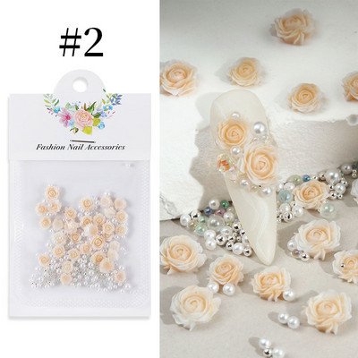3D nokti Proljeće Ljeto Macaron Rose Pink Flower Charms Mješovite biserne perle Ukrasi od vještačkih dijamanata Dodaci za nokte Luksuzni pribor