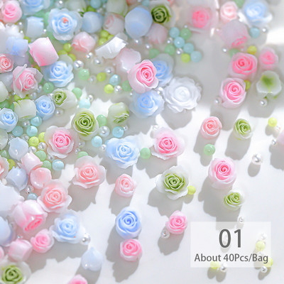 3D nokti Proljeće Ljeto Macaron Rose Pink Flower Charms Mješovite biserne perle Ukrasi od vještačkih dijamanata Dodaci za nokte Luksuzni pribor