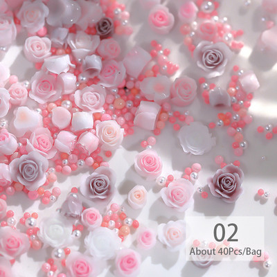 3D nokti Proljeće Ljeto Macaron Rose Pink Flower Charms Mješovite biserne perle Ukrasi od vještačkih dijamanata Dodaci za nokte Luksuzni pribor