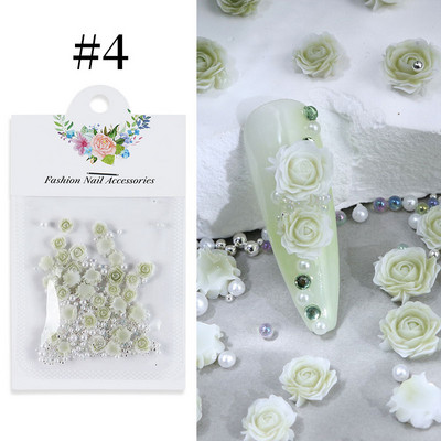 3D nokti Proljeće Ljeto Macaron Rose Pink Flower Charms Mješovite biserne perle Ukrasi od vještačkih dijamanata Dodaci za nokte Luksuzni pribor