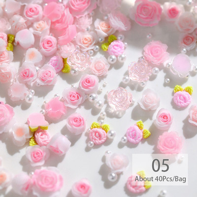 3D nokti Proljeće Ljeto Macaron Rose Pink Flower Charms Mješovite biserne perle Ukrasi od vještačkih dijamanata Dodaci za nokte Luksuzni pribor