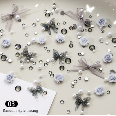 3D nokti Proljeće Ljeto Macaron Rose Pink Flower Charms Mješovite biserne perle Ukrasi od vještačkih dijamanata Dodaci za nokte Luksuzni pribor