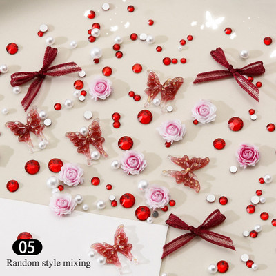 3D nokti Proljeće Ljeto Macaron Rose Pink Flower Charms Mješovite biserne perle Ukrasi od vještačkih dijamanata Dodaci za nokte Luksuzni pribor