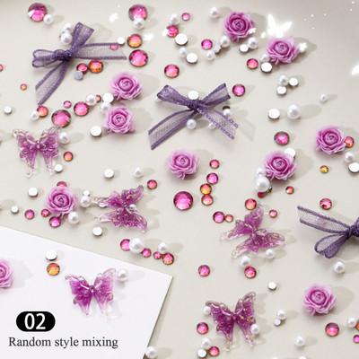 3D nokti Proljeće Ljeto Macaron Rose Pink Flower Charms Mješovite biserne perle Ukrasi od vještačkih dijamanata Dodaci za nokte Luksuzni pribor