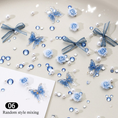 3D nokti Proljeće Ljeto Macaron Rose Pink Flower Charms Mješovite biserne perle Ukrasi od vještačkih dijamanata Dodaci za nokte Luksuzni pribor