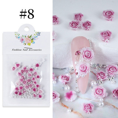 3D nokti Proljeće Ljeto Macaron Rose Pink Flower Charms Mješovite biserne perle Ukrasi od vještačkih dijamanata Dodaci za nokte Luksuzni pribor