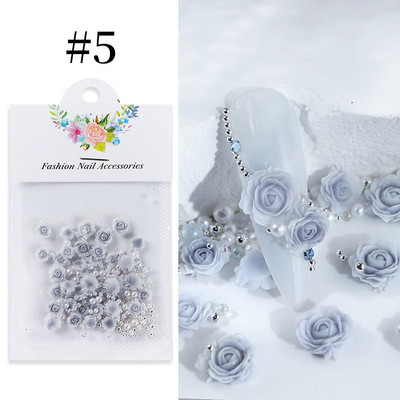 3D nokti Proljeće Ljeto Macaron Rose Pink Flower Charms Mješovite biserne perle Ukrasi od vještačkih dijamanata Dodaci za nokte Luksuzni pribor