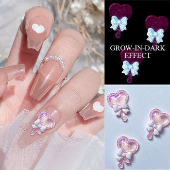 1 чанта Auroras Glitter Pink Heart Shaped Nail Charms Аксесоари Консумативи Bright-in-Dark Материал за нокти Декорации