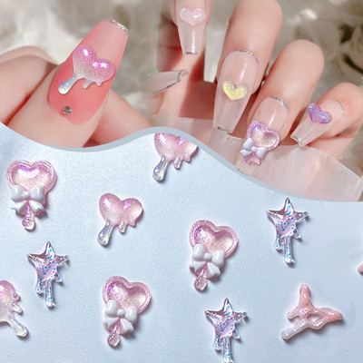 1 Τσάντα Auroras Glitter Pink Heart Star Shaped Nail Charms Αξεσουάρ Αναλώσιμα Υλικά νυχιών με φωτεινό σε σκούρο διακοσμήσεις