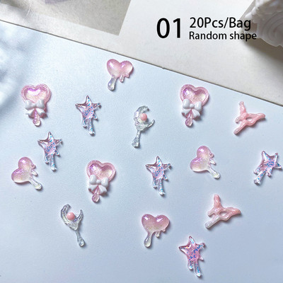 1Bag Auroras Glitter Pink Sirds Zvaigznes formas nagu piekariņi Aksesuāri Izejmateriāli Spilgti tumsā nagu materiālu rotājumi