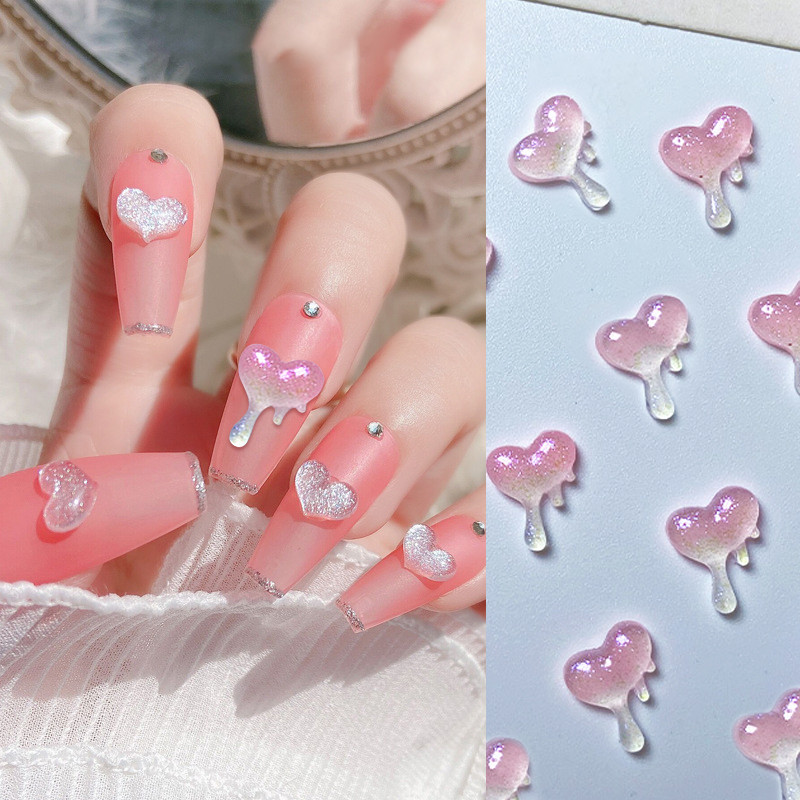 1Bag Auroras Glitter Pink Sirds Zvaigznes formas nagu piekariņi Aksesuāri Izejmateriāli Spilgti tumsā nagu materiālu rotājumi