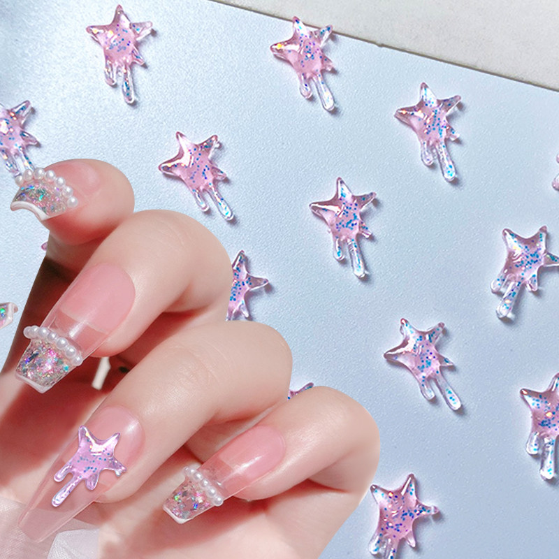 1Bag Auroras Glitter Pink Sirds Zvaigznes formas nagu piekariņi Aksesuāri Izejmateriāli Spilgti tumsā nagu materiālu rotājumi