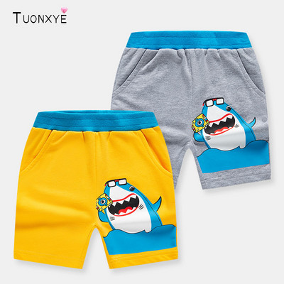 TUONXYE Pantaloni scurți de vară pentru băieți, desene animate, drăguț, buzunar cu rechin, bumbac, moale, casual, respirabil, confortabil, elastic, haine pentru copii