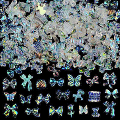 50gab 3D Kawaii Pink Jaukts Ranbom Resin Nagu mākslas piekariņi Multfilmas Rozā balts Nagu Rhinestones Dekorācijas DIY Piederumi Izejmateriāli