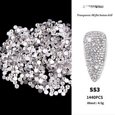 SS3-ss16 1440 gab. Clear Crystal AB zelts 3D bez HotFix FlatBack nagu mākslas dimanta rotājumi apavi un dejošanas kalnu kristāla rotājumi