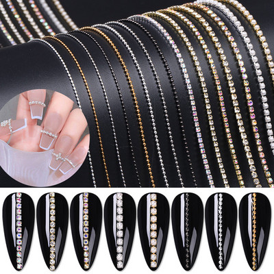 Lanț de unghii cu gheare cu strasuri, auriu, argint, cu mărgele de piatră, decor 3D, cu pietre metalice, lanț cu bile de oțel, farmec DIY, bijuterii pentru unghii