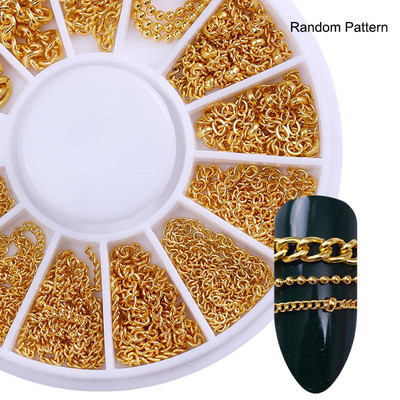 Rhinestones nagu naglu ķēde zelta sudraba nagu akmens krelles dekors 3D kalnu akmens metāla tērauda lodīšu ķēde DIY šarms nagu rotaslietu dekors