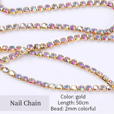 Rhinestones nagu naglu ķēde zelta sudraba nagu akmens krelles dekors 3D kalnu akmens metāla tērauda lodīšu ķēde DIY šarms nagu rotaslietu dekors