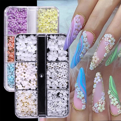 Горещи продавани 6 решетки Macaron 3D смола с пет венчелистчета цветя Nail Art Deaoration Смесена малка топка за нокти/Кристал/Флеймер Аксесоари