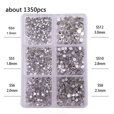 1 kaste Daudzizmēra AB Crystal Nail Rhinestones Plakana dibena kristāldzidra dimanta dārgakmeņi DIY nagu mākslas rotājumi Strass Stones