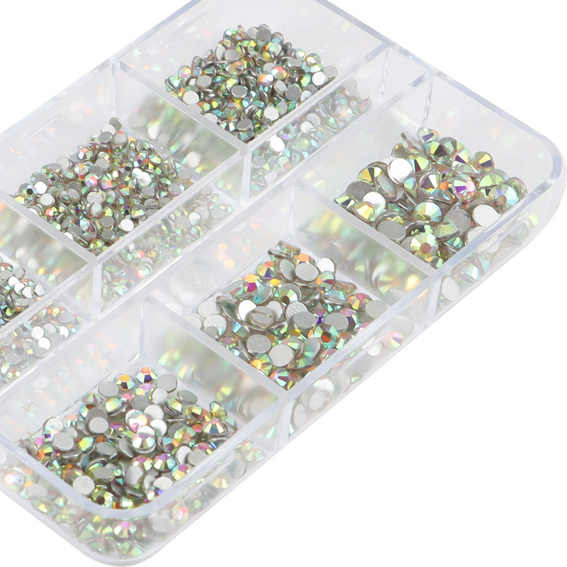 1 kaste Daudzizmēra AB Crystal Nail Rhinestones Plakana dibena kristāldzidra dimanta dārgakmeņi DIY nagu mākslas rotājumi Strass Stones