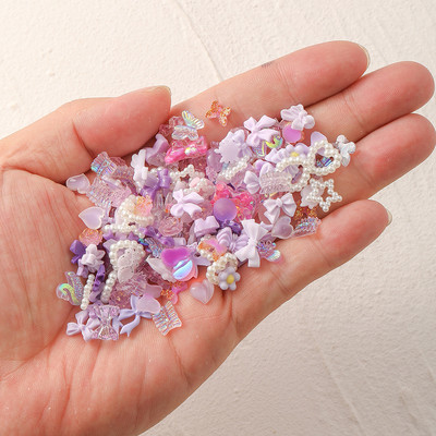 100GAB jaukta dizaina 3D arciliski nagu mākslas rotājumi piekariņi Kawaii aksesuāri melni balti Aurora tauriņš sirds manikīra daļas