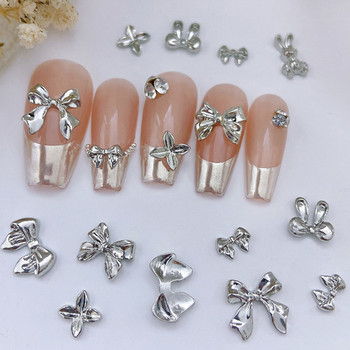 10 бр. 3D сребърни, златни бижута с пеперуди, шипове за нокти, модни дамски талисмани за нокти, бантик, сърце, нокти, кристали, маникюр, декорация