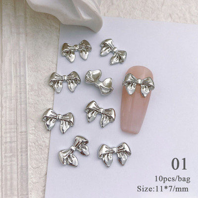 10 komada 3D srebrni zlatni leptir nakit Nail Art nitne Modni ženski privjesci za nokte Bowknot Srce Nokti Rhinestones Dekoracija za manikuru
