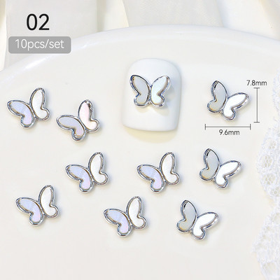 10 komada 3D srebrni zlatni leptir nakit Nail Art nitne Modni ženski privjesci za nokte Bowknot Srce Nokti Rhinestones Dekoracija za manikuru