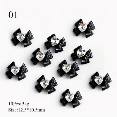 10 komada 3D srebrni zlatni leptir nakit Nail Art nitne Modni ženski privjesci za nokte Bowknot Srce Nokti Rhinestones Dekoracija za manikuru