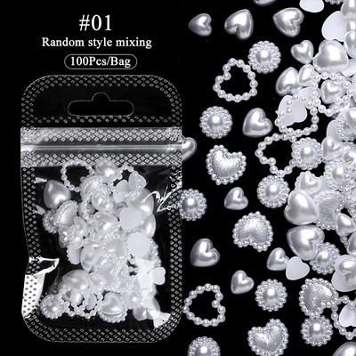 100 kom/200 kom Mješoviti biserni kamenčići za nokte 3D poluokrugle biserne perle šarene ljubavne zvijezde privjesci za nokte za nail art DIY