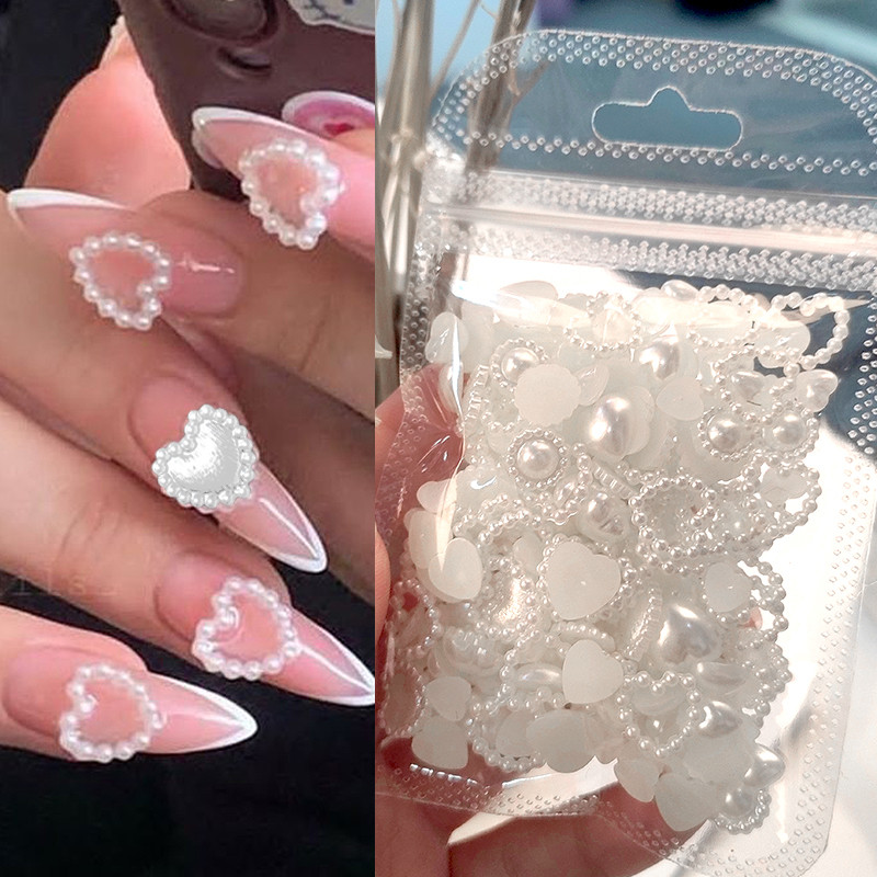 100 kom/200 kom Mješoviti biserni kamenčići za nokte 3D poluokrugle biserne perle šarene ljubavne zvijezde privjesci za nokte za nail art DIY
