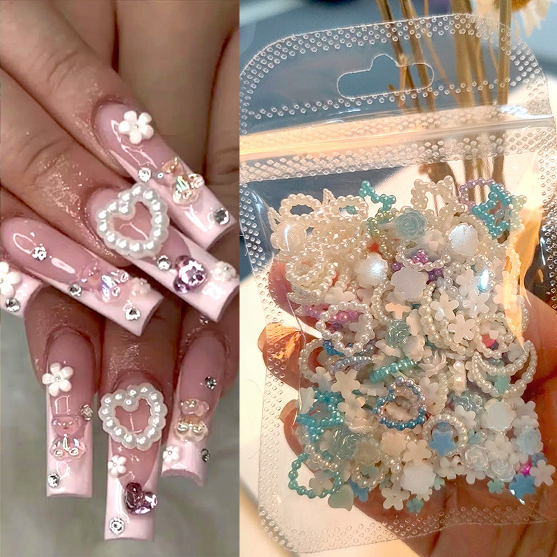 100 kom/200 kom Mješoviti biserni kamenčići za nokte 3D poluokrugle biserne perle šarene ljubavne zvijezde privjesci za nokte za nail art DIY