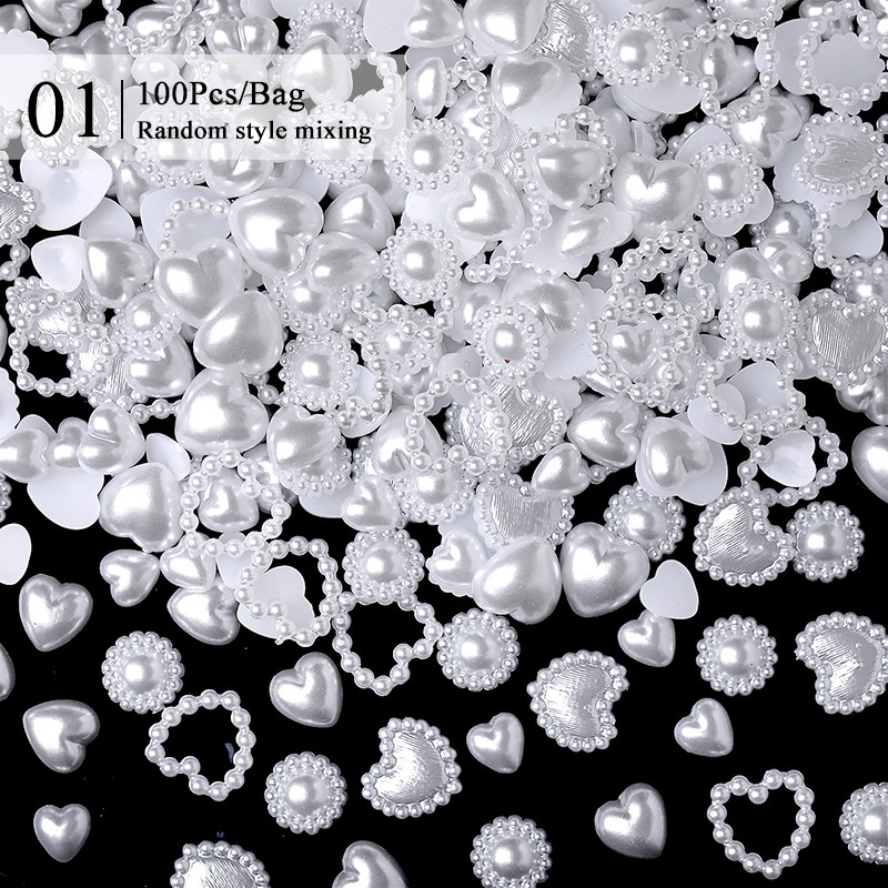 100 kom/200 kom Mješoviti biserni kamenčići za nokte 3D poluokrugle biserne perle šarene ljubavne zvijezde privjesci za nokte za nail art DIY