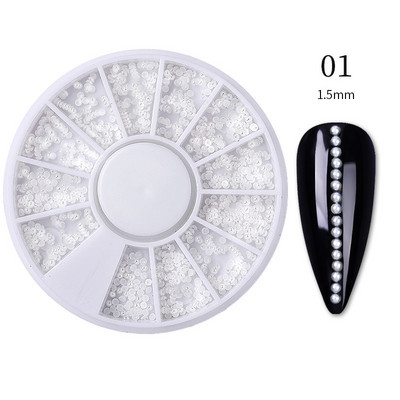 Dažādi izmēri Balts nagu mākslas uzgalis puspērles 3D nagu krelles akmens kalnu kristāla rotājums riteņos DIY skaistumkopšanas dekors manikīra piederumi