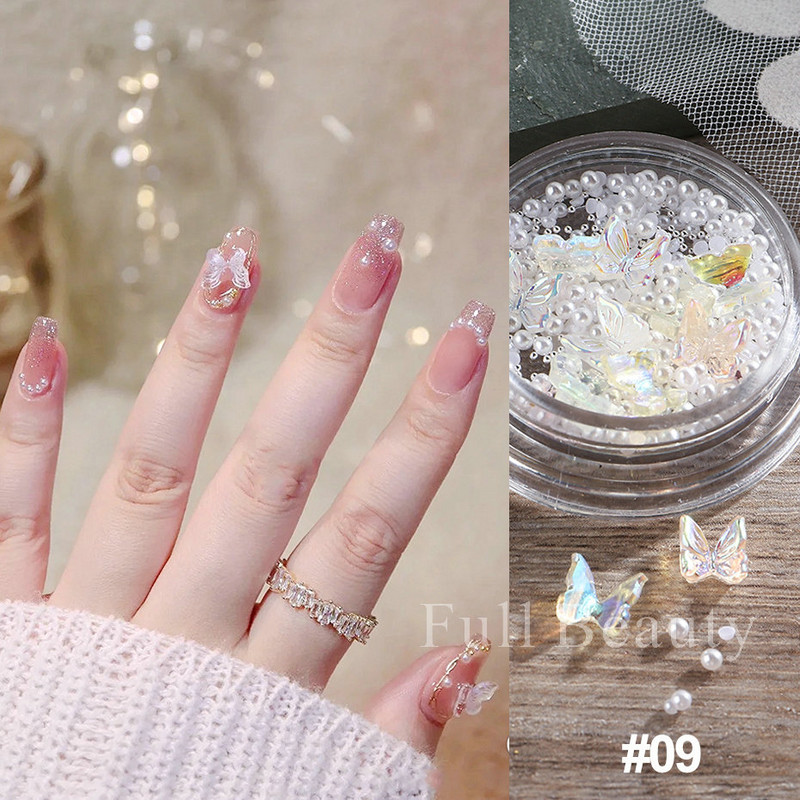 Jaukti mini nagu Rhinestones plakana muguras kristāla akmeņi metāla krelles pērles tauriņš nagu mākslas piekariņi Sirds rotaslietas manikīrs LAWHTBPS