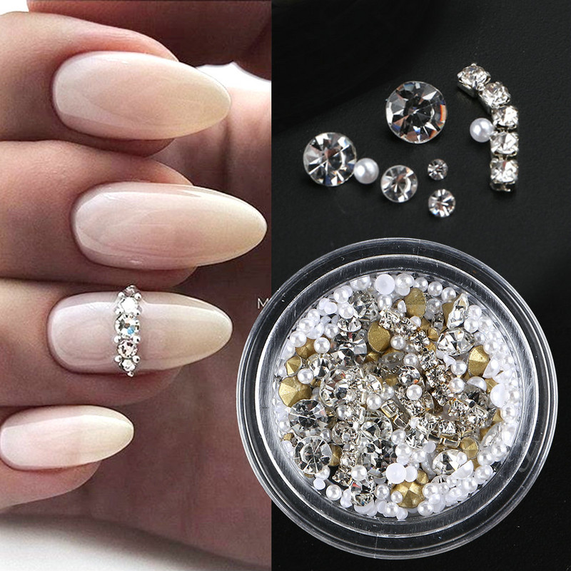 Jaukti mini nagu Rhinestones plakana muguras kristāla akmeņi metāla krelles pērles tauriņš nagu mākslas piekariņi Sirds rotaslietas manikīrs LAWHTBPS