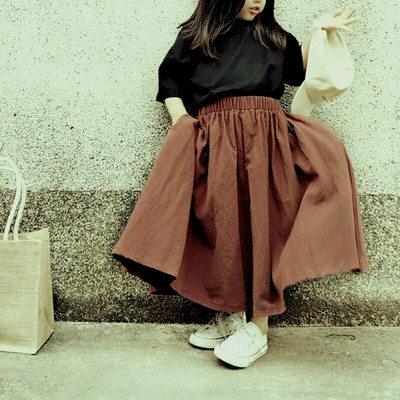 Meiteņu svārki Ikdienas bērni Meitenes Vasaras Jauni Stili Meiteņu Svārki Kabatas Vienkrāsaini Modes Bērnu Elastīgi vidukļa gari svārki