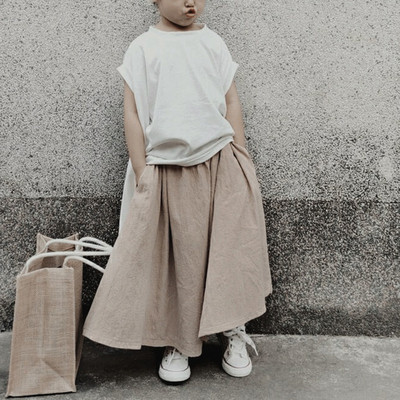 Meiteņu svārki Ikdienas bērni Meitenes Vasaras Jauni Stili Meiteņu Svārki Kabatas Vienkrāsaini Modes Bērnu Elastīgi vidukļa gari svārki