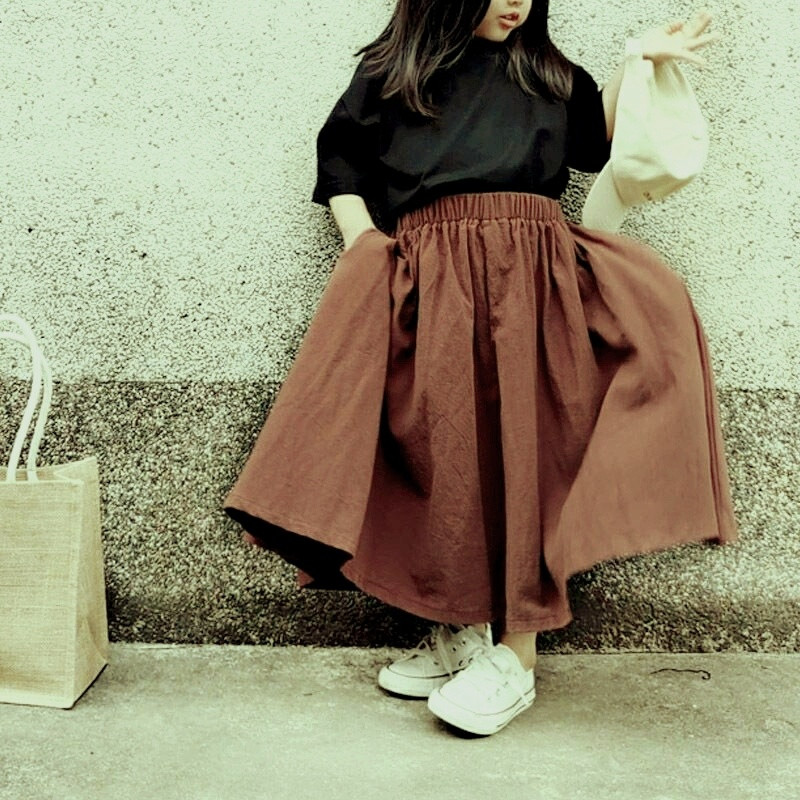 Meiteņu svārki Ikdienas bērni Meitenes Vasaras Jauni Stili Meiteņu Svārki Kabatas Vienkrāsaini Modes Bērnu Elastīgi vidukļa gari svārki