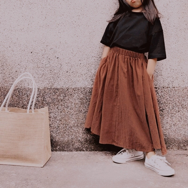 Meiteņu svārki Ikdienas bērni Meitenes Vasaras Jauni Stili Meiteņu Svārki Kabatas Vienkrāsaini Modes Bērnu Elastīgi vidukļa gari svārki