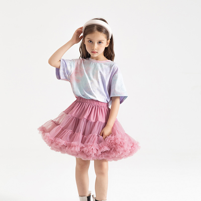 Īsi Lush Kids Tutu svārki meitenēm Rozā tilla svārki pufīgi kokvilnas mežģīnes bērnu zīdaiņu volānsvārki bērnu drēbītes ar tauriņu