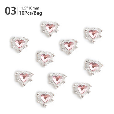 5/10 τμχ Μανικιούρ Μεταλλικό Ασημί Ροζ Μπλε Μωβ Καρδιά Πεταλούδα στρας 3D Διακοσμητικά νυχιών DIY Αξεσουάρ γοητείας νυχιών