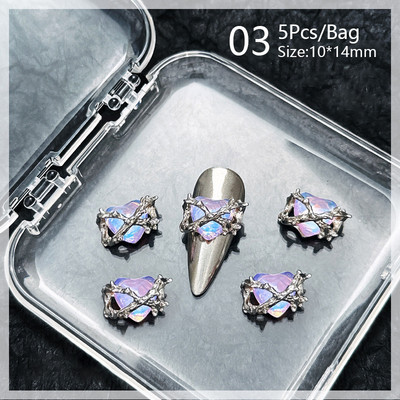 5/10 τμχ Μανικιούρ Μεταλλικό Ασημί Ροζ Μπλε Μωβ Καρδιά Πεταλούδα στρας 3D Διακοσμητικά νυχιών DIY Αξεσουάρ γοητείας νυχιών