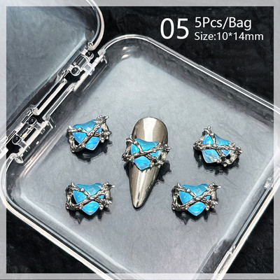 5/10 τμχ Μανικιούρ Μεταλλικό Ασημί Ροζ Μπλε Μωβ Καρδιά Πεταλούδα στρας 3D Διακοσμητικά νυχιών DIY Αξεσουάρ γοητείας νυχιών