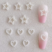 30 DB 3D Nail Art Charms Kiegészítők Hollow Stars Heart Pearl Keret körmökhöz Dekorációs Kellékek Alkatrészek Eszközök Manikűr anyagok